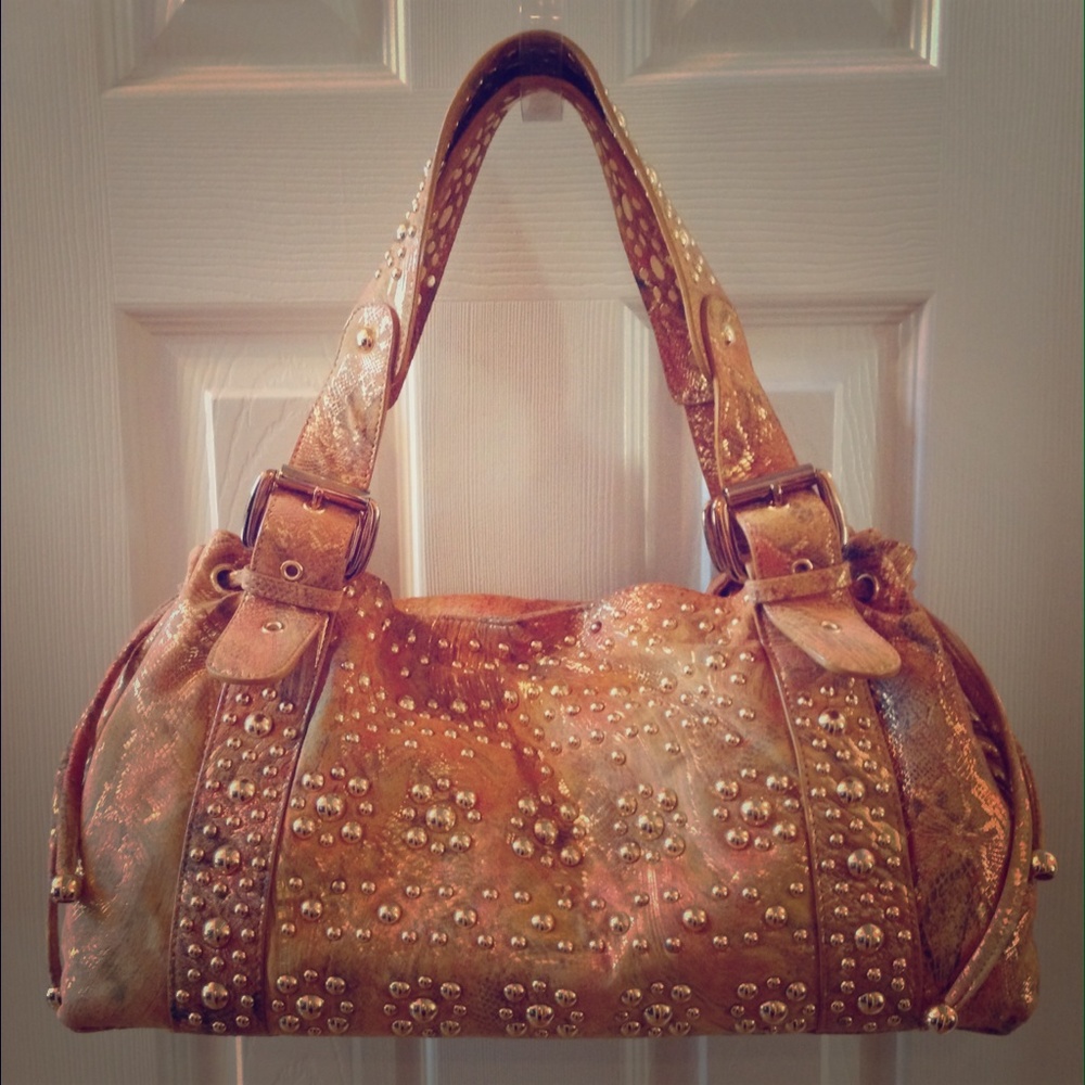 The Find Suede Italian Leather Metallic Handbag